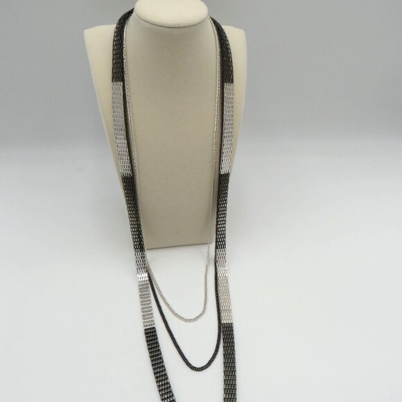 Avon Lolita Necklace Multilayer Mesh Chain Black Silver 28" Signature Collection - Picture 2 of 7